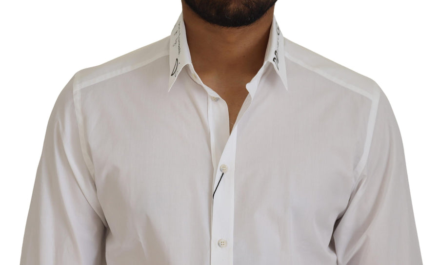 White Printed Cotton SlimFit Dress GOLD Shirt