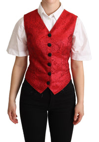 Thumbnail for Red Brocade Leopard Print Waistcoat