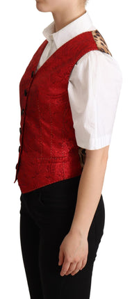 Thumbnail for Red Brocade Leopard Print Waistcoat