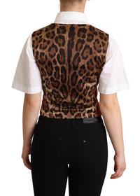 Thumbnail for Red Brocade Leopard Print Waistcoat