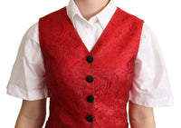 Thumbnail for Red Brocade Leopard Print Waistcoat