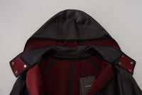 Thumbnail for Elegant Hooded Parka Coat in Black and Bordeaux