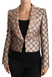 Thumbnail for Glittering Gold Floral Sequined Blazer Jacket