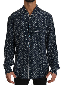 Thumbnail for Silken Elegance: Blue Skull Print Lounge Shirt