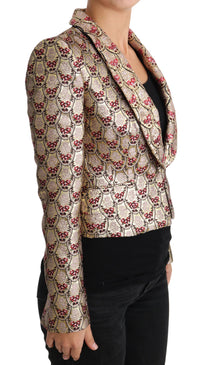 Thumbnail for Glittering Gold Floral Sequined Blazer Jacket