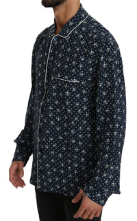 Thumbnail for Silken Elegance: Blue Skull Print Lounge Shirt