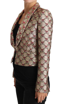 Thumbnail for Glittering Gold Floral Sequined Blazer Jacket