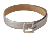 Thumbnail for Elegant Silver Leather Belt with Engraved Buckle