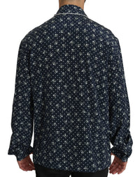 Thumbnail for Silken Elegance: Blue Skull Print Lounge Shirt
