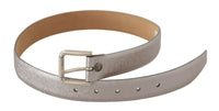 Thumbnail for Elegant Silver Leather Belt with Engraved Buckle