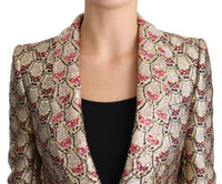 Thumbnail for Glittering Gold Floral Sequined Blazer Jacket