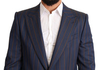 Thumbnail for Elegant Slim Fit Blue Striped Wool Blazer