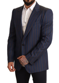 Thumbnail for Elegant Slim Fit Blue Striped Wool Blazer