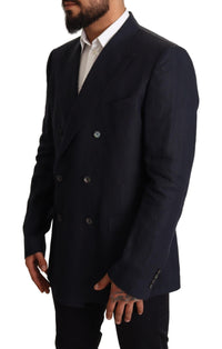 Thumbnail for Elegant Dark Blue Double-Breasted Blazer