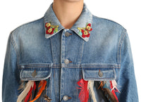 Thumbnail for Floral Embroidered Denim Elegance Jacket