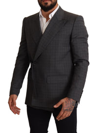 Thumbnail for Chic Gray Check Martini Slim Fit Double-Breasted Blazer