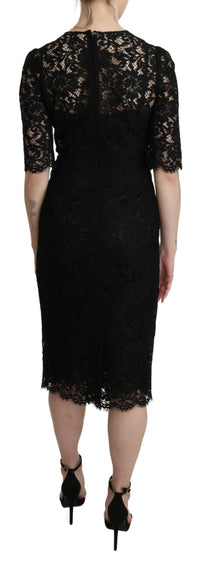 Thumbnail for Black Floral Lace Sheath Knee Length Dress
