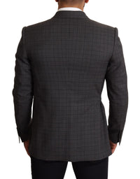 Thumbnail for Chic Gray Check Martini Slim Fit Double-Breasted Blazer