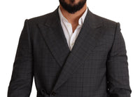 Thumbnail for Chic Gray Check Martini Slim Fit Double-Breasted Blazer