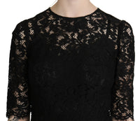 Thumbnail for Black Floral Lace Sheath Knee Length Dress