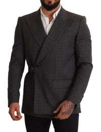 Thumbnail for Chic Gray Check Martini Slim Fit Double-Breasted Blazer