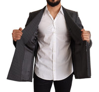 Thumbnail for Chic Gray Check Martini Slim Fit Double-Breasted Blazer