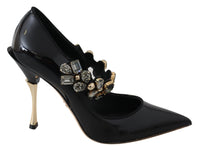 Thumbnail for Elegant Black Leather Crystal Pumps