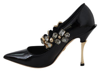 Thumbnail for Elegant Black Leather Crystal Pumps