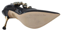 Thumbnail for Elegant Black Leather Crystal Pumps