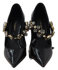 Thumbnail for Elegant Black Leather Crystal Pumps