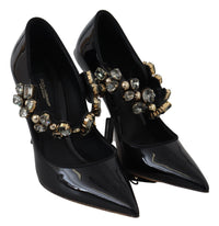 Thumbnail for Elegant Black Leather Crystal Pumps