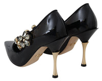 Thumbnail for Elegant Black Leather Crystal Pumps