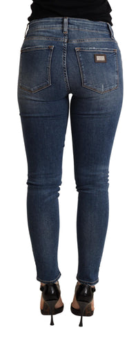 Thumbnail for Elegant Mid Waist Skinny Blue Jeans