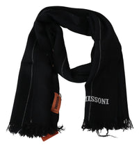 Thumbnail for Elegant Black Wool Scarf with Logo Embroidery