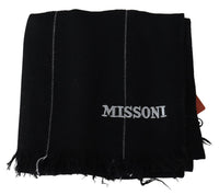 Thumbnail for Elegant Black Wool Scarf with Logo Embroidery