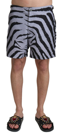 Thumbnail for Elegant Gray Zebra Print Swim Trunks