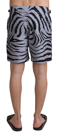 Thumbnail for Elegant Gray Zebra Print Swim Trunks