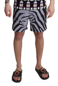 Thumbnail for Elegant Gray Zebra Print Swim Trunks