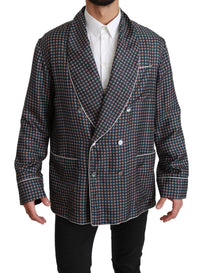 Thumbnail for Elegant Navy Silk Double Breasted Coat