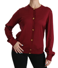 Thumbnail for Silk Red Cardigan Top with Button Accents