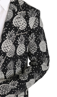 Thumbnail for Chic Black Pineapple Print Wool Suit