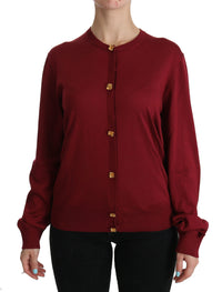 Thumbnail for Silk Red Cardigan Top with Button Accents