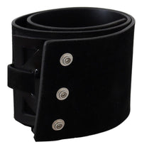 Thumbnail for Elegant Black Leather Wide Belt with Silver Tone Buckle