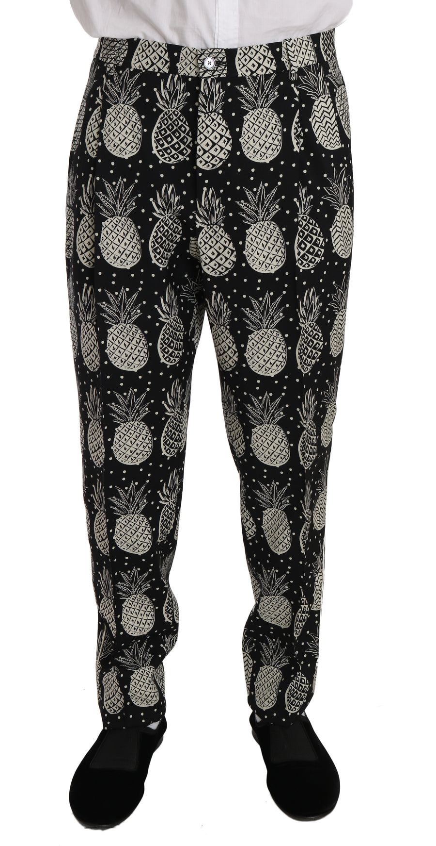 Chic Black Pineapple Print Wool Suit