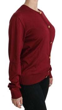 Thumbnail for Silk Red Cardigan Top with Button Accents