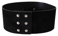 Thumbnail for Elegant Black Leather Wide Belt with Silver Tone Buckle