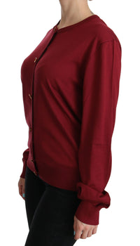 Thumbnail for Silk Red Cardigan Top with Button Accents