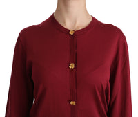 Thumbnail for Silk Red Cardigan Top with Button Accents