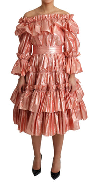 Thumbnail for Pink Metallic Ruffled Gown Elegance