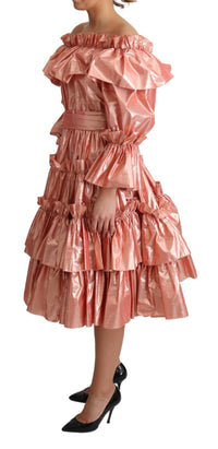Thumbnail for Pink Metallic Ruffled Gown Elegance